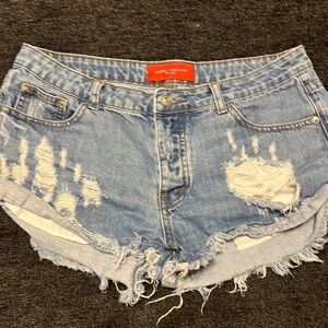 AKIRA Light Blue Distressed Denim Jean Shorts